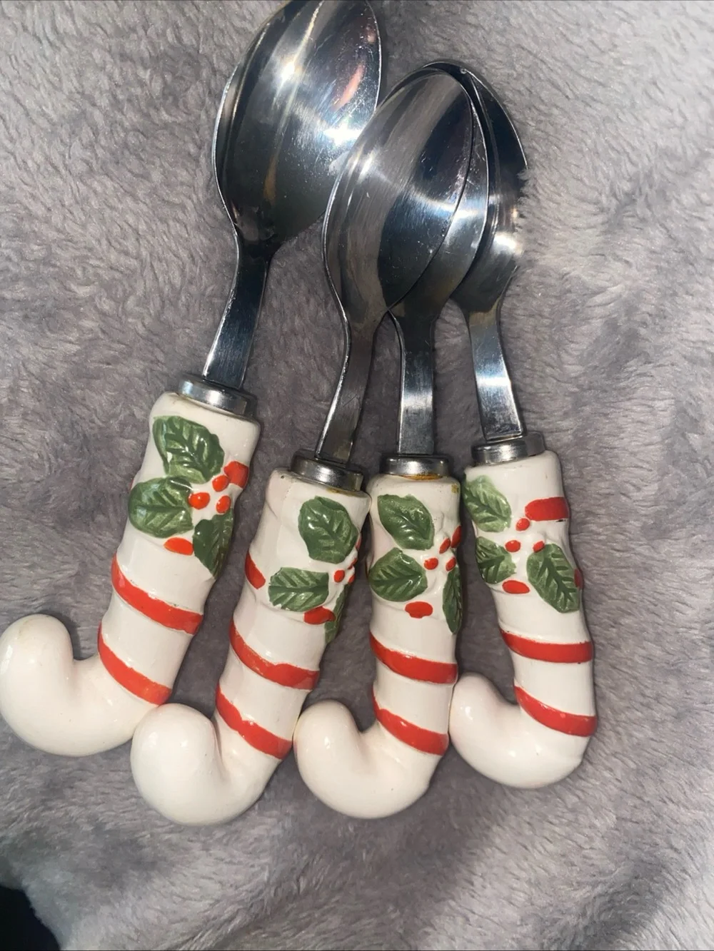 VTG Made In Japan Candycane Handles Stainless Steel Condiments‎ Spoons Set Of 4